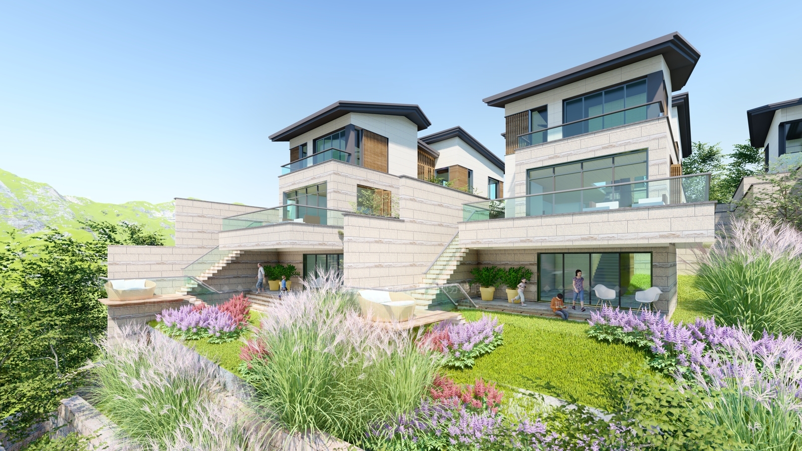 现代山地联排别墅SU模型下载【ID:1149275162】