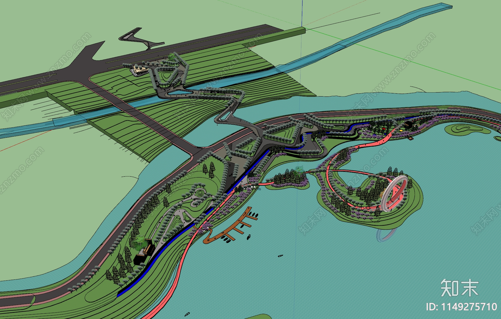 现代滨水公园SU模型下载【ID:1149275710】