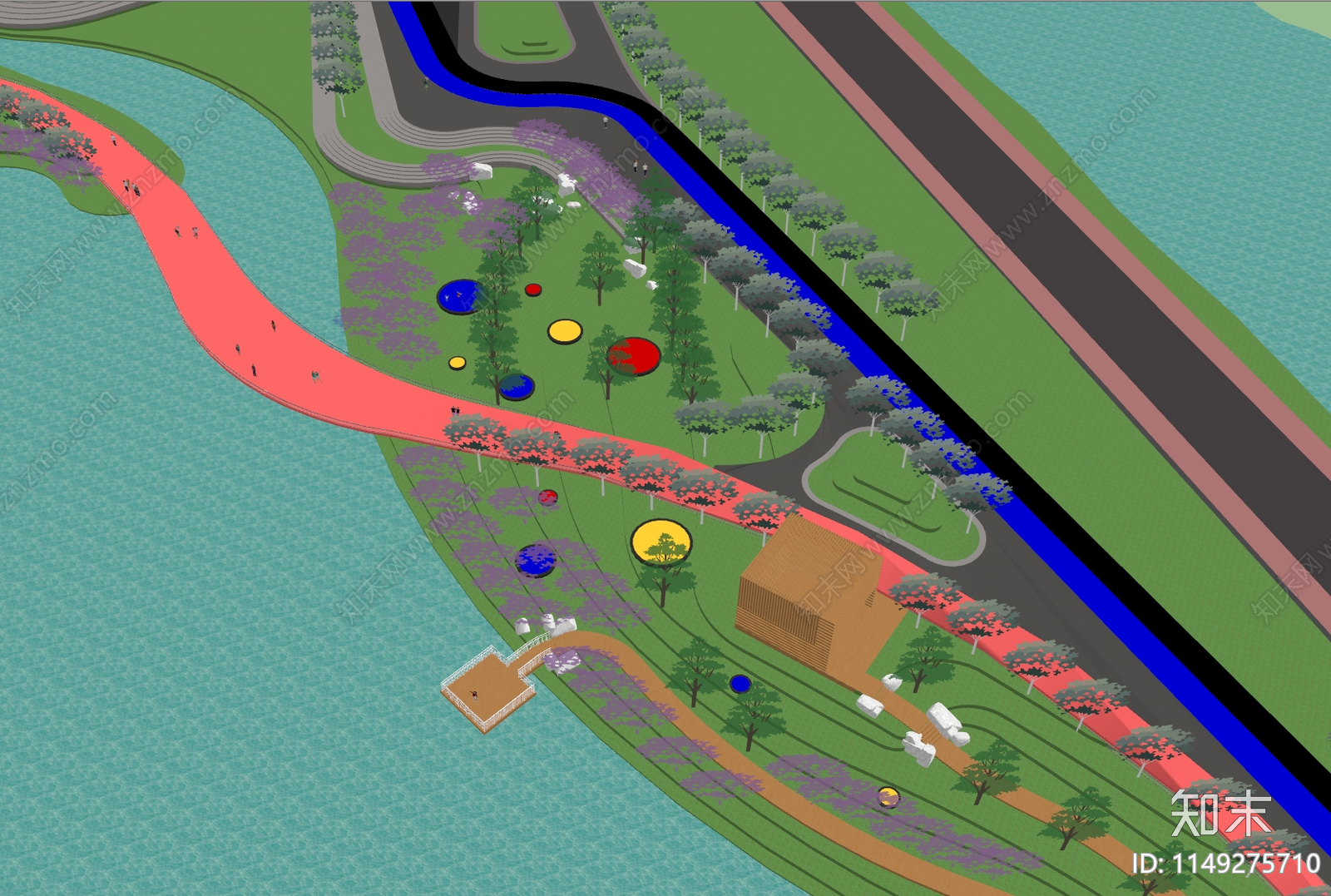 现代滨水公园SU模型下载【ID:1149275710】