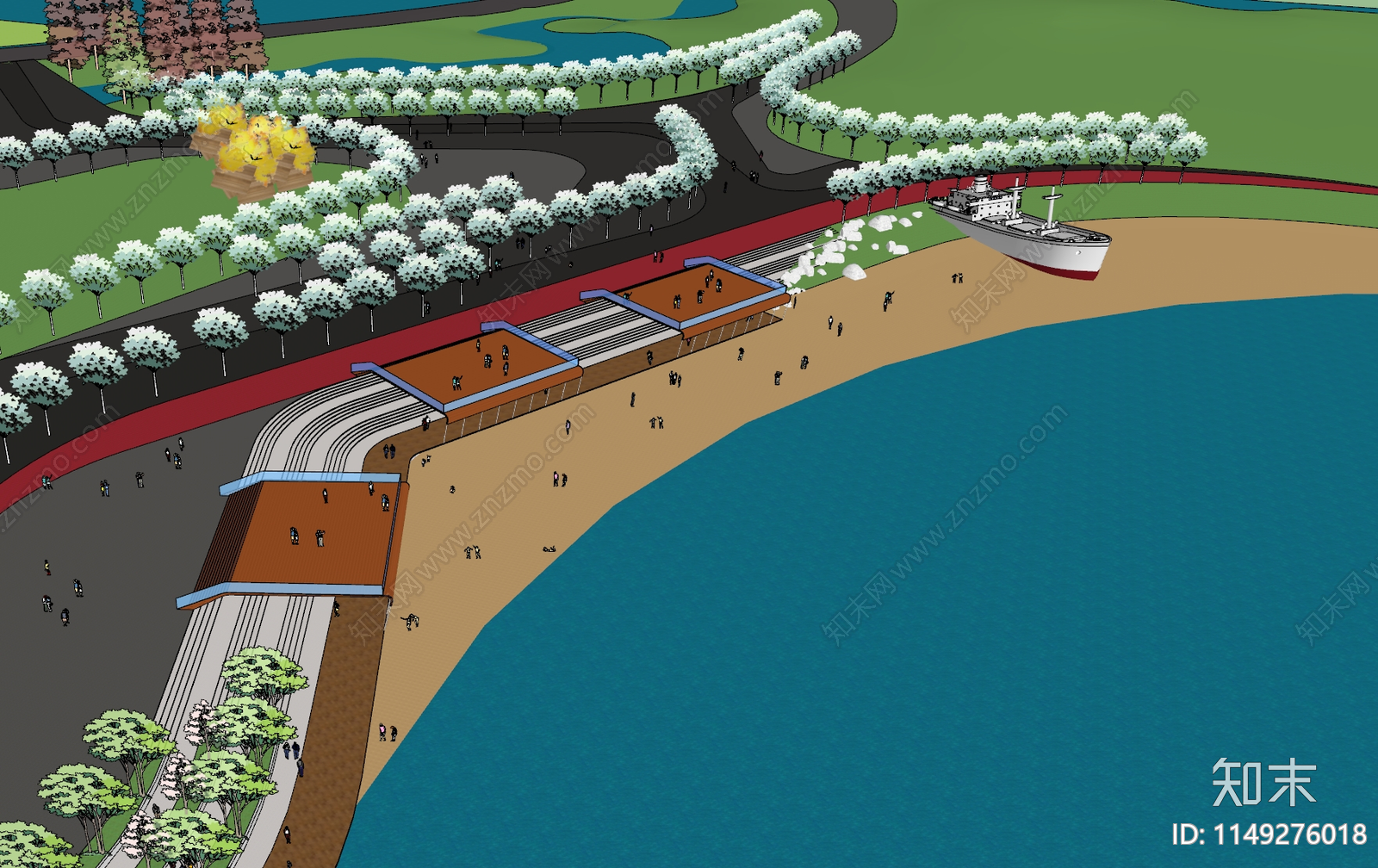 现代折线滨水公园SU模型下载【ID:1149276018】