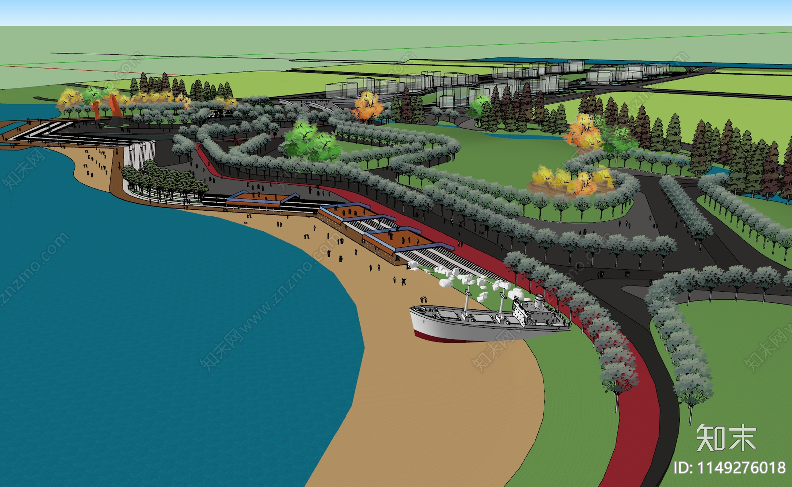 现代折线滨水公园SU模型下载【ID:1149276018】