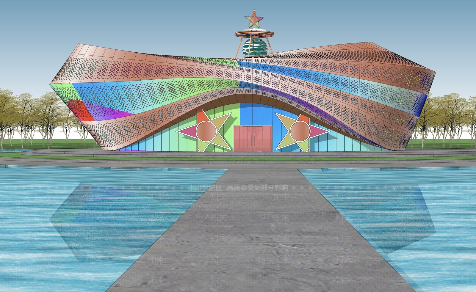 现代流线曲面造型展览馆SU模型下载【ID:1149278037】