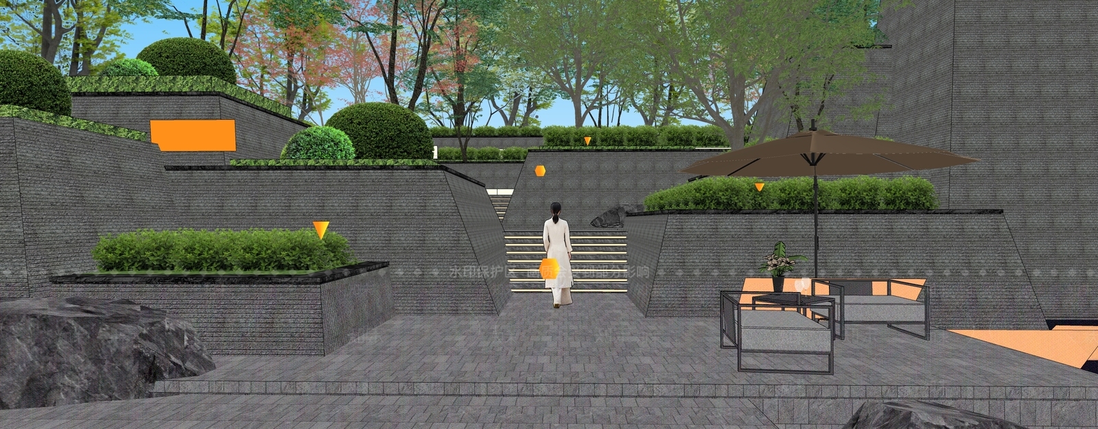 现代公园台阶景观SU模型下载【ID:1149287889】