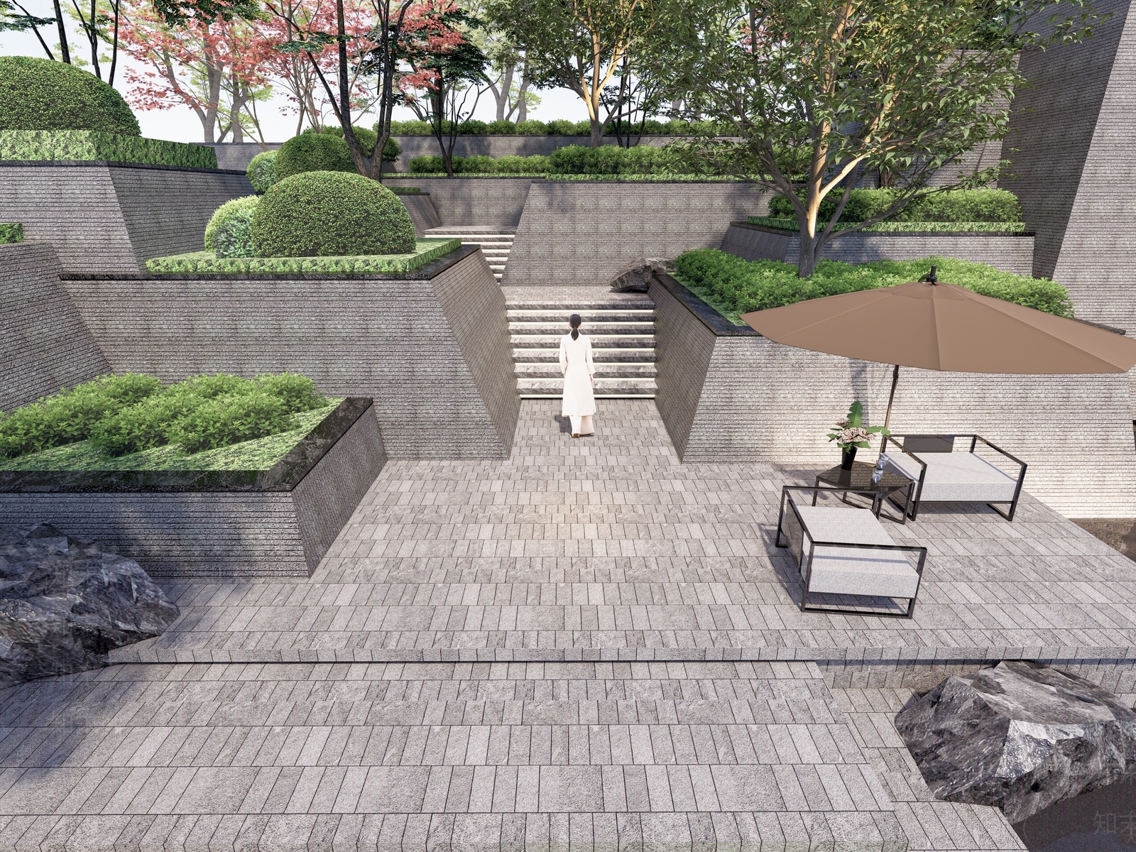 现代公园台阶景观SU模型下载【ID:1149287889】