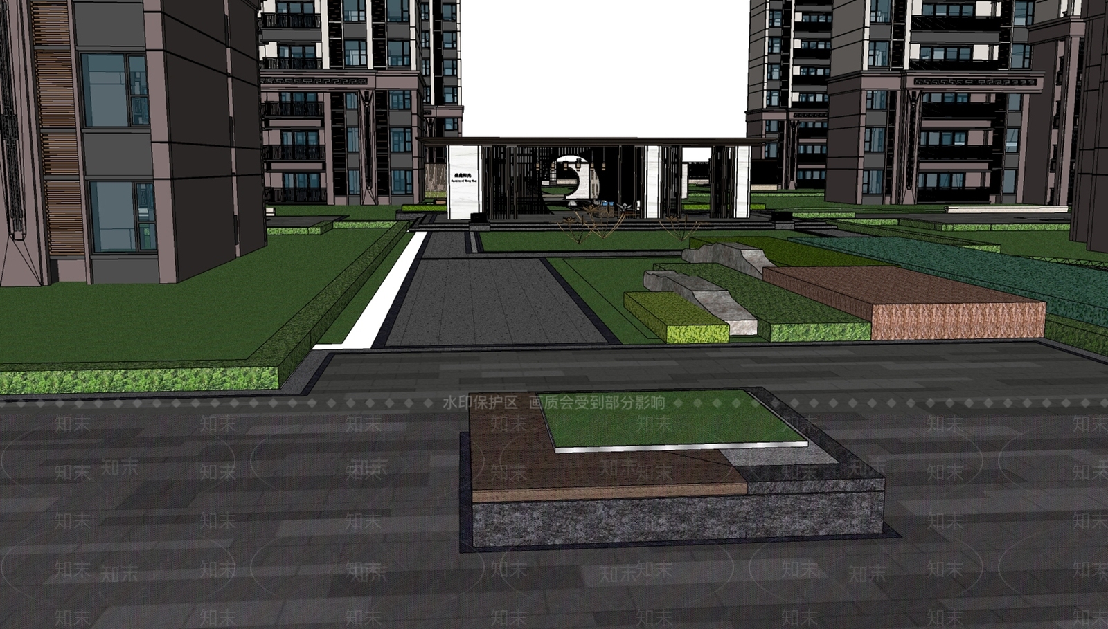 新中式小区景观SU模型下载【ID:1150954657】