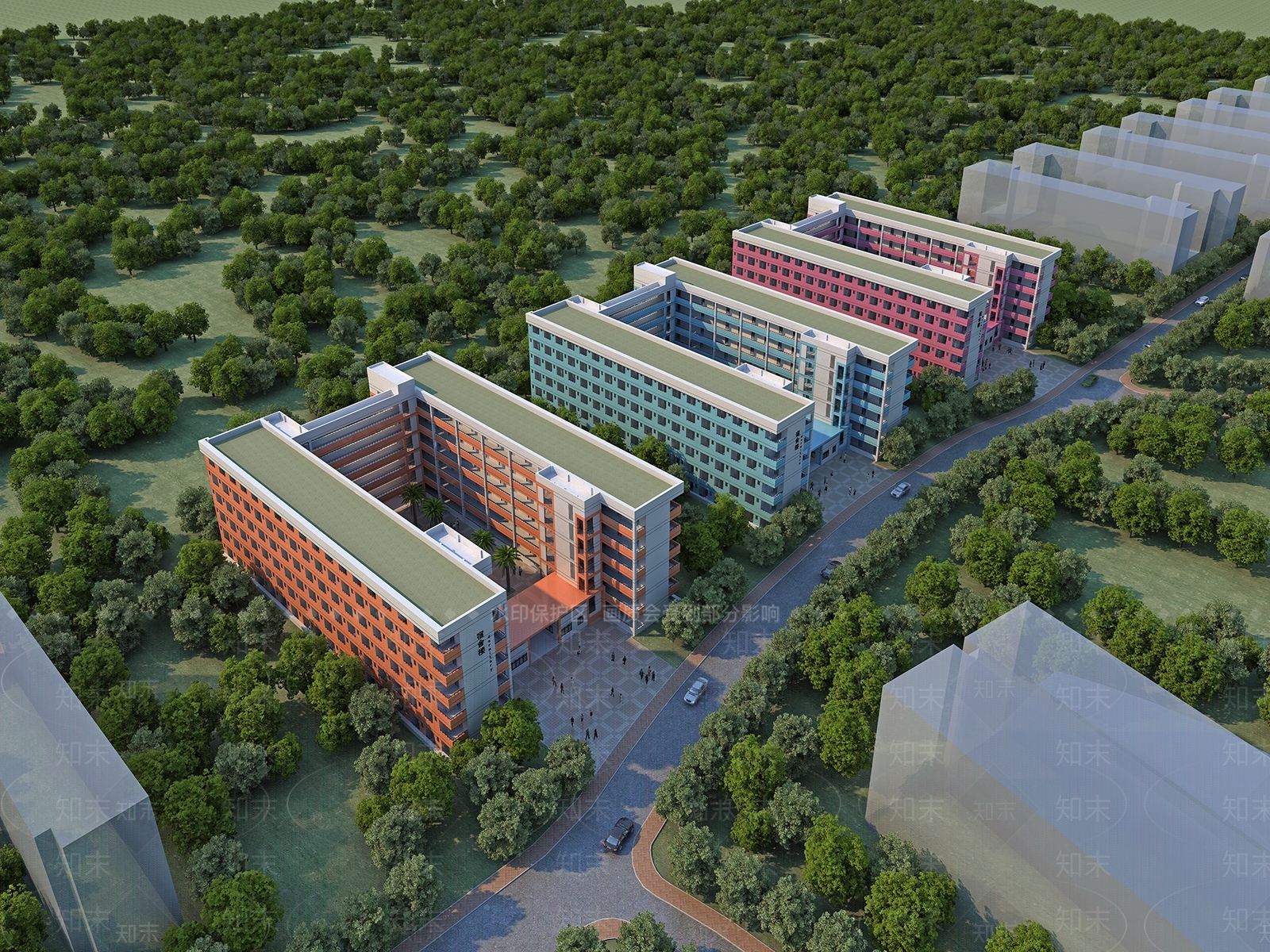 学校建筑室外景观鸟瞰日景库3D模型下载【ID:1149305041】