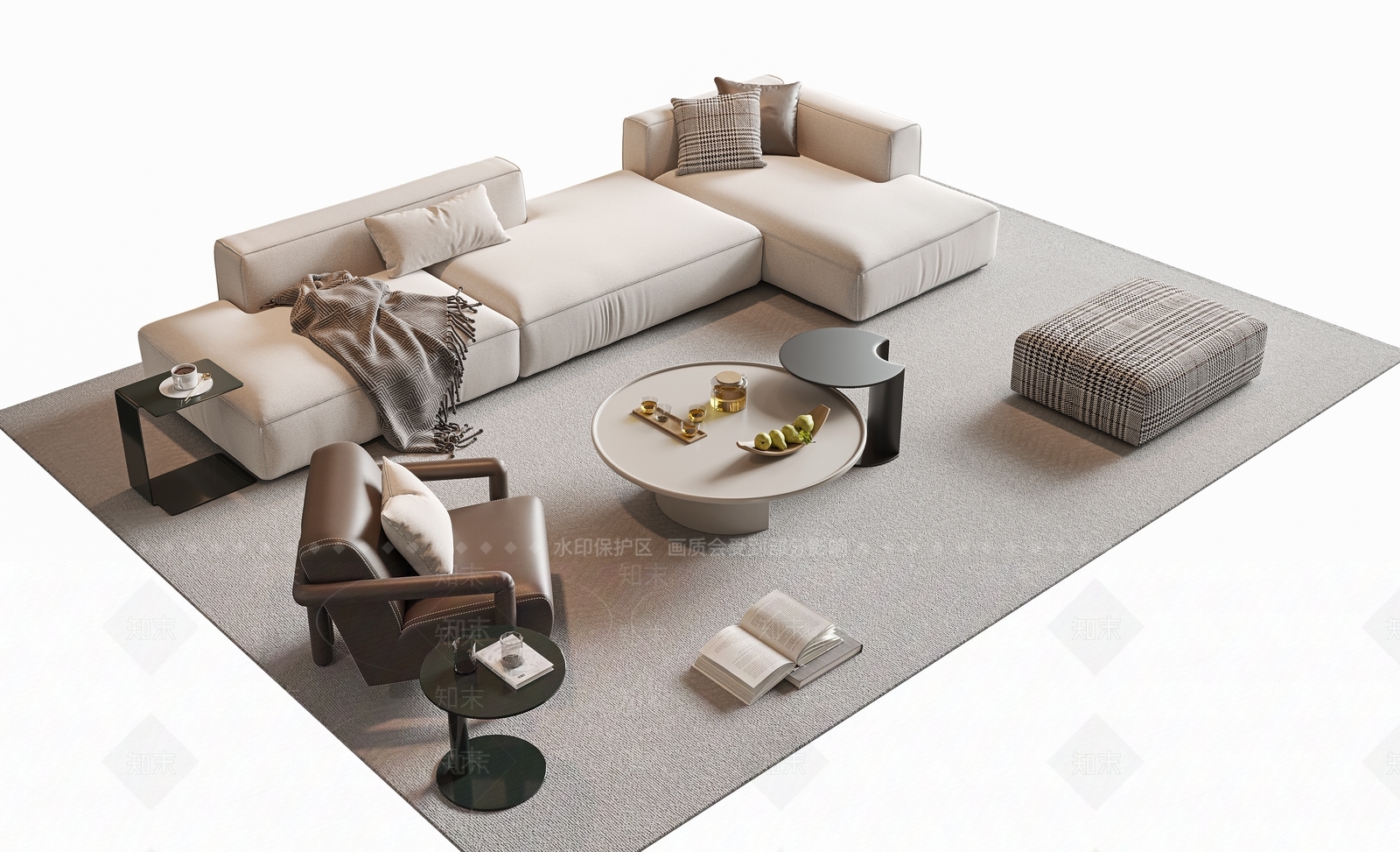 现代沙发茶几组合3D模型下载【ID:1149307372】