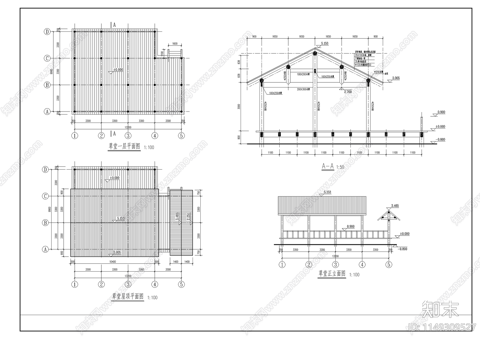 仿古草堂建筑cad施工图下载【ID:1149309527】