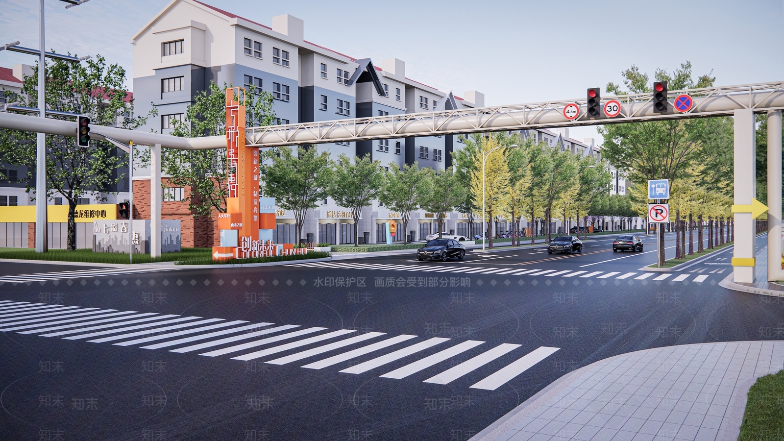 现代市政道路景观SU模型下载【ID:1149309923】