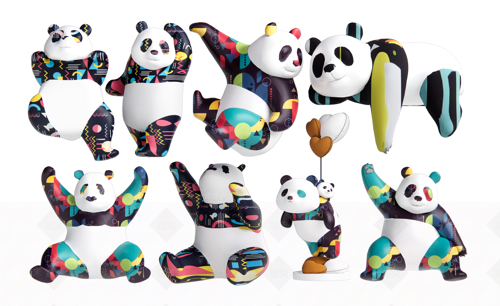 现代熊猫动物雕塑装置SU模型下载【ID:1149314909】