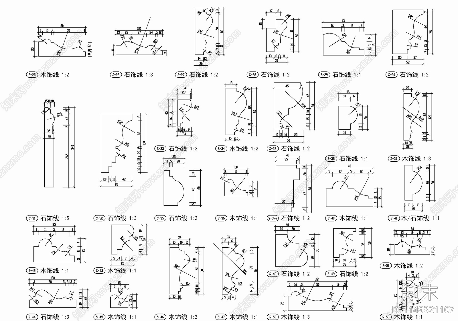 踢脚线阴角线各类线条节点详图cad施工图下载【ID:1149321107】