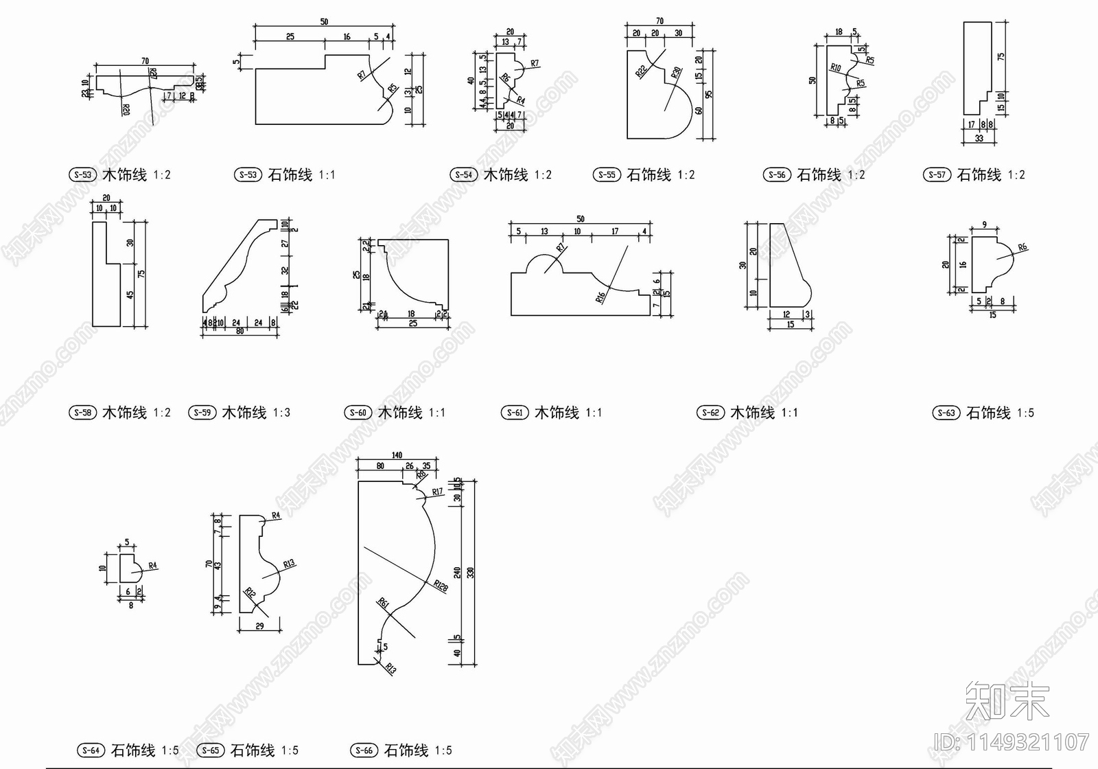 踢脚线阴角线各类线条节点详图cad施工图下载【ID:1149321107】