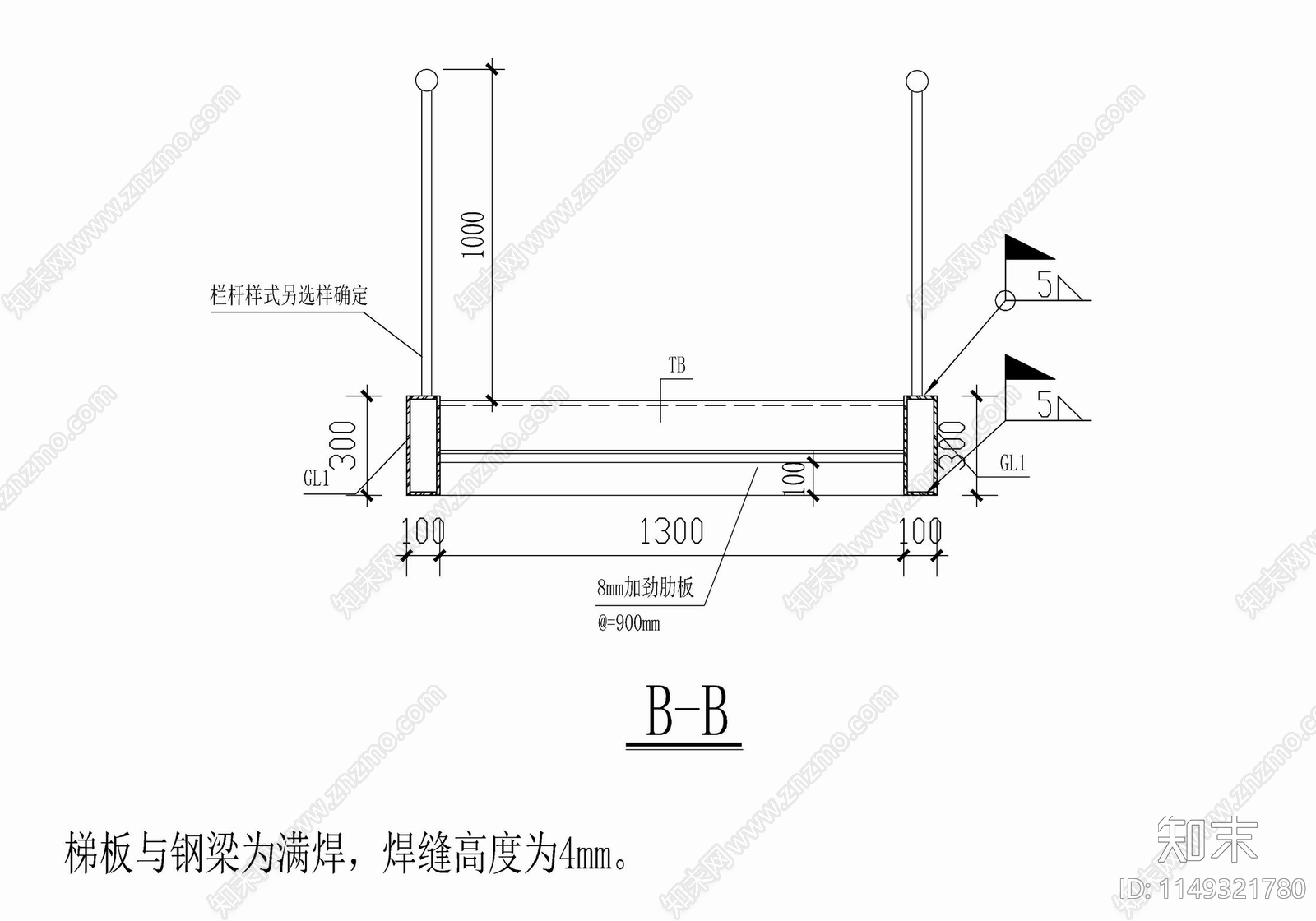 室内钢架楼梯结构节点详图cad施工图下载【ID:1149321780】