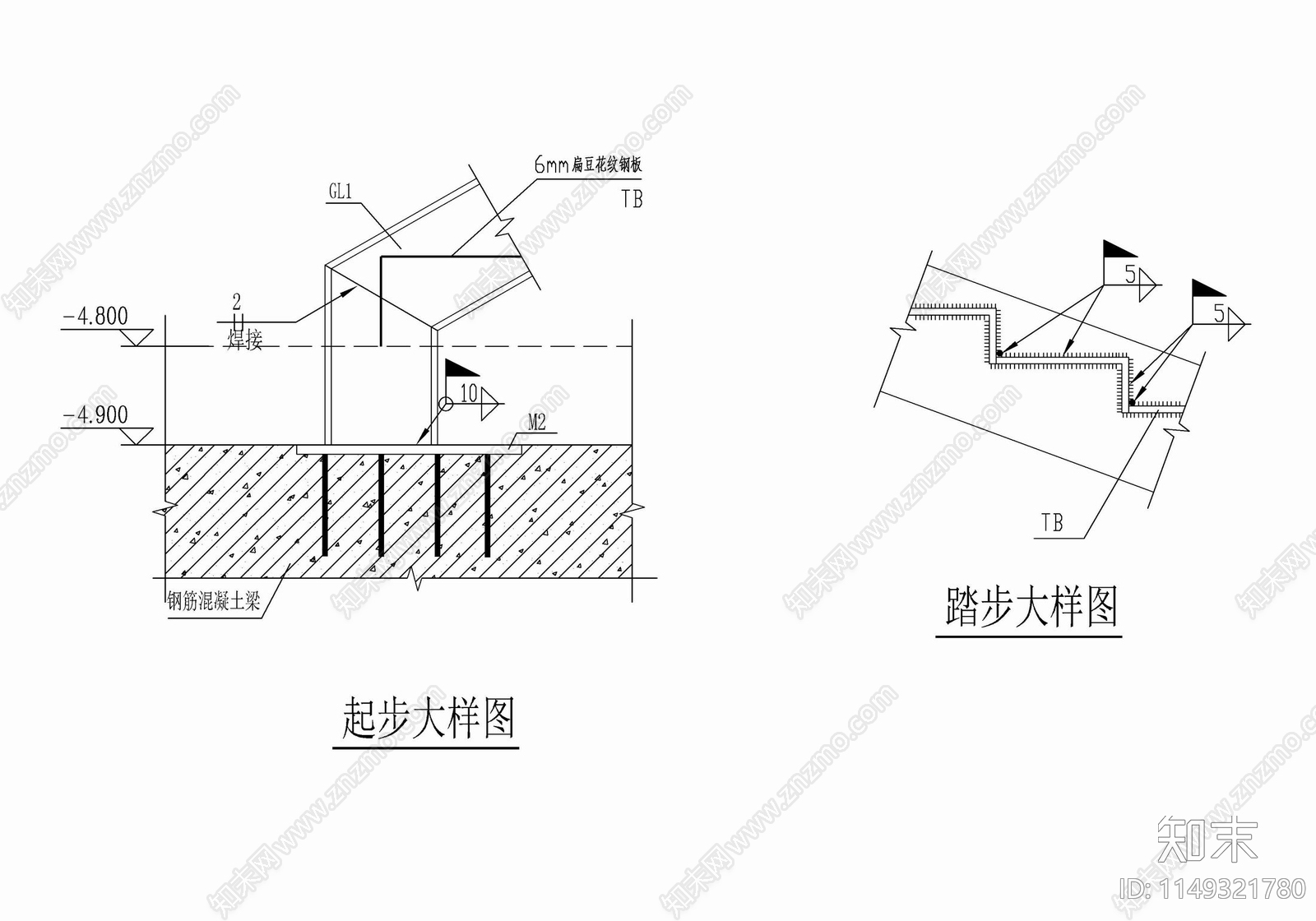 室内钢架楼梯结构节点详图cad施工图下载【ID:1149321780】