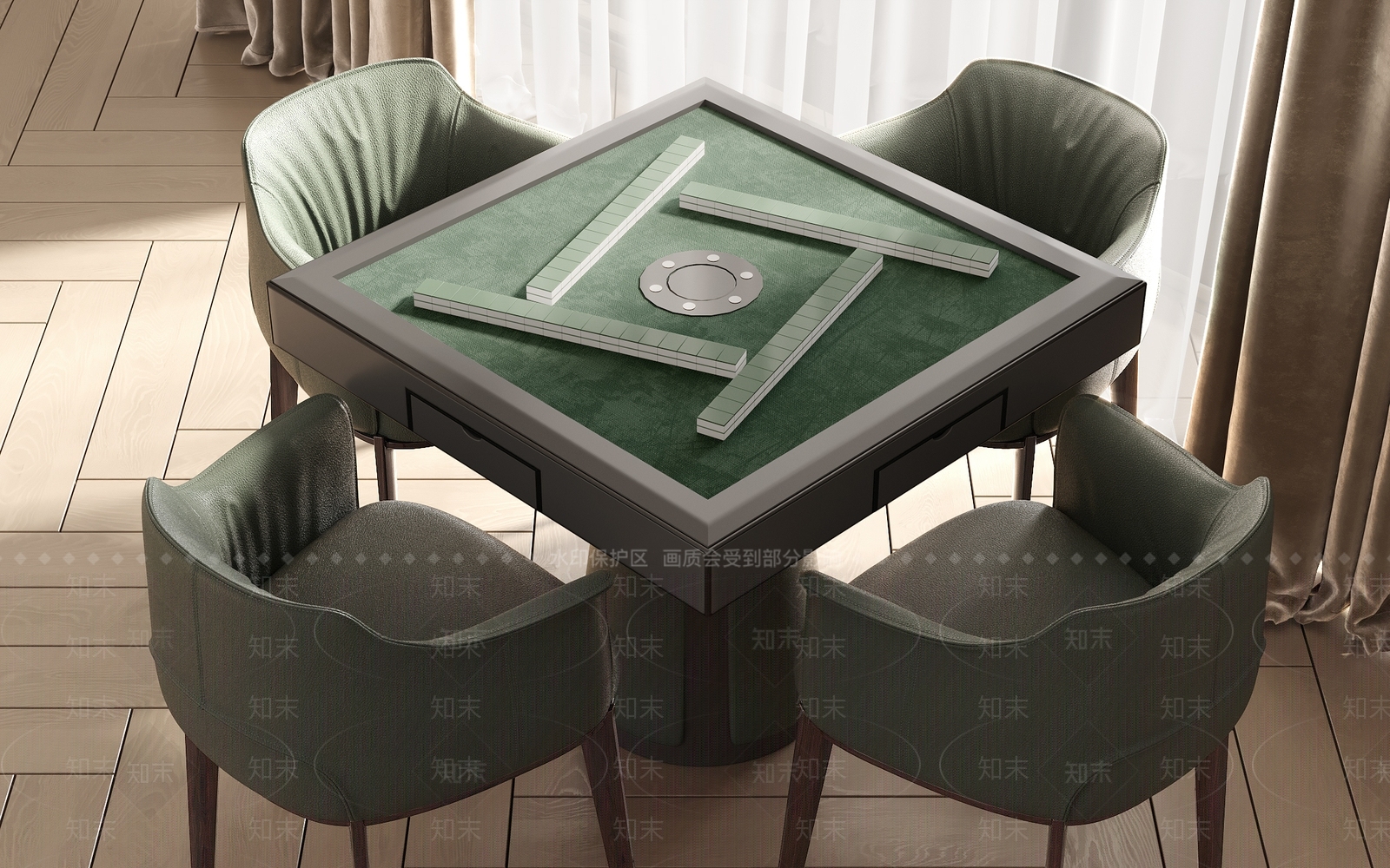现代麻将桌椅组合3D模型下载【ID:1149326420】