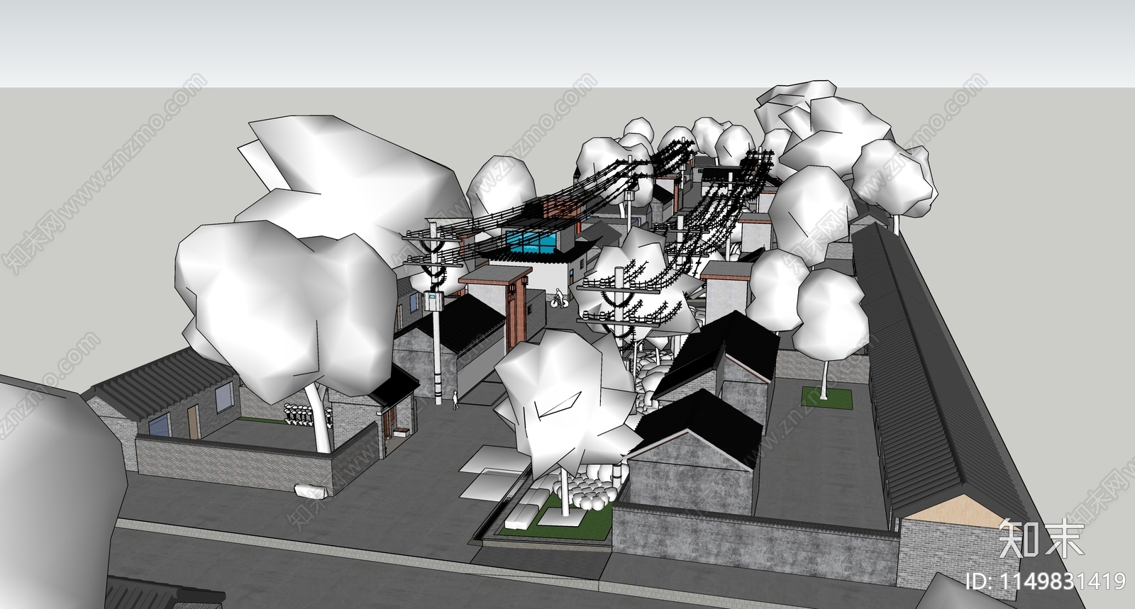 中式美丽乡村景观SU模型下载【ID:1149831419】