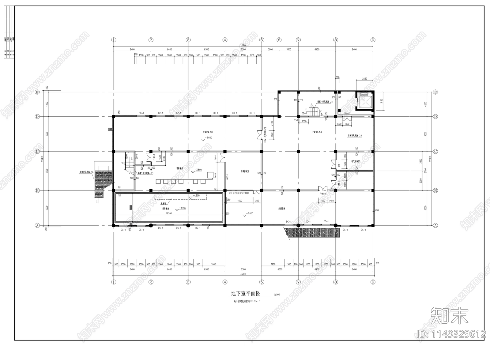 小区超市建筑cad施工图下载【ID:1149551669】