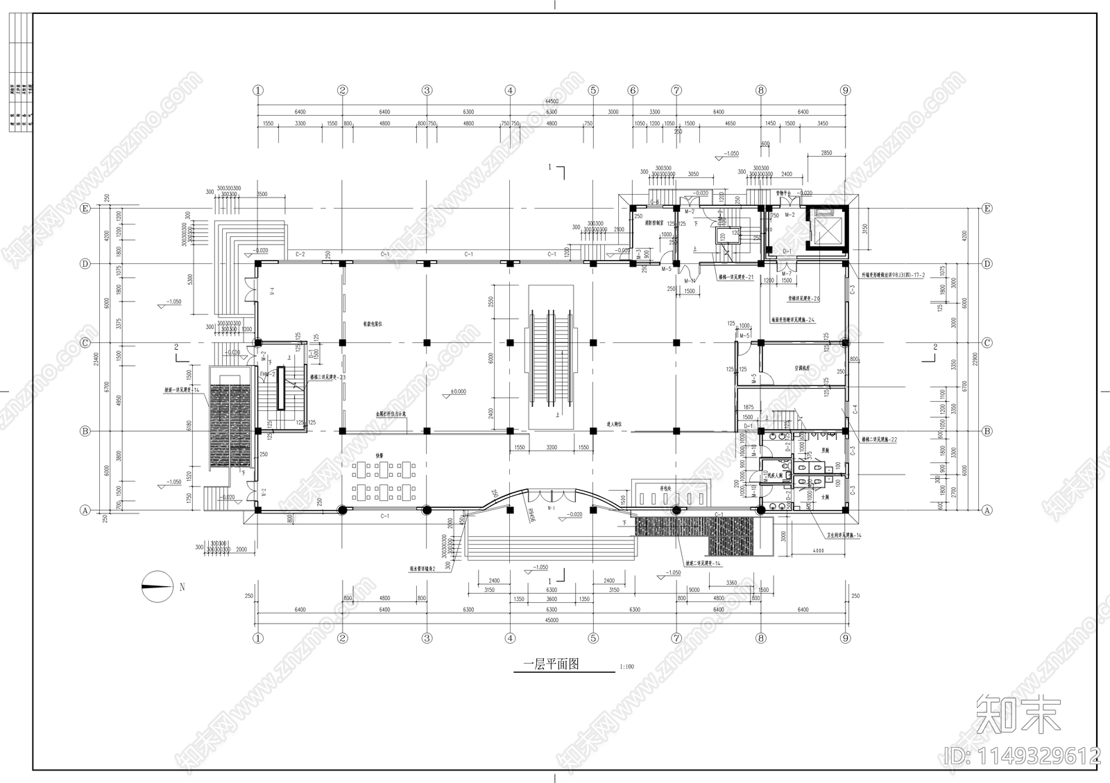 小区超市建筑cad施工图下载【ID:1149551669】