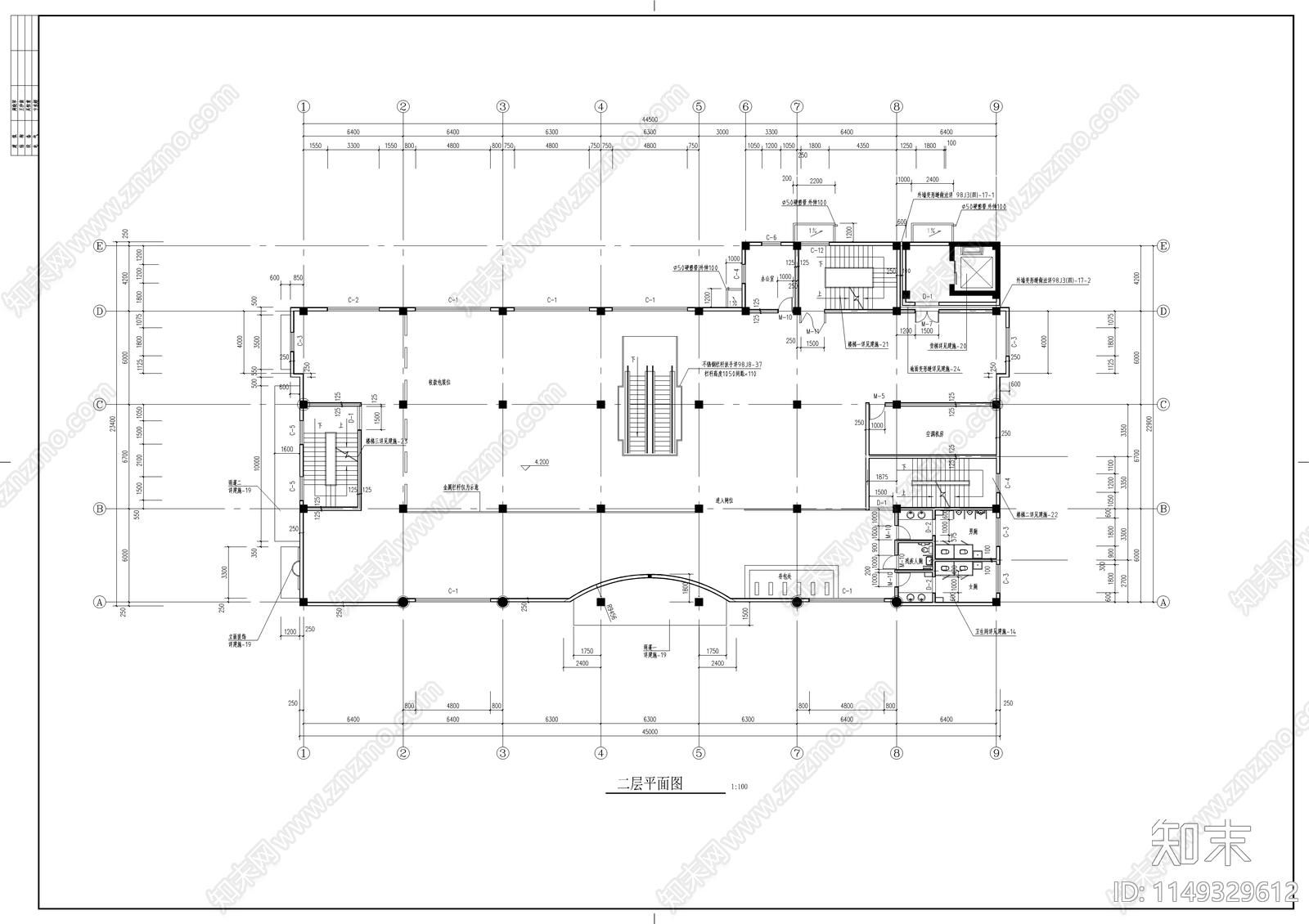 小区超市建筑cad施工图下载【ID:1149551669】