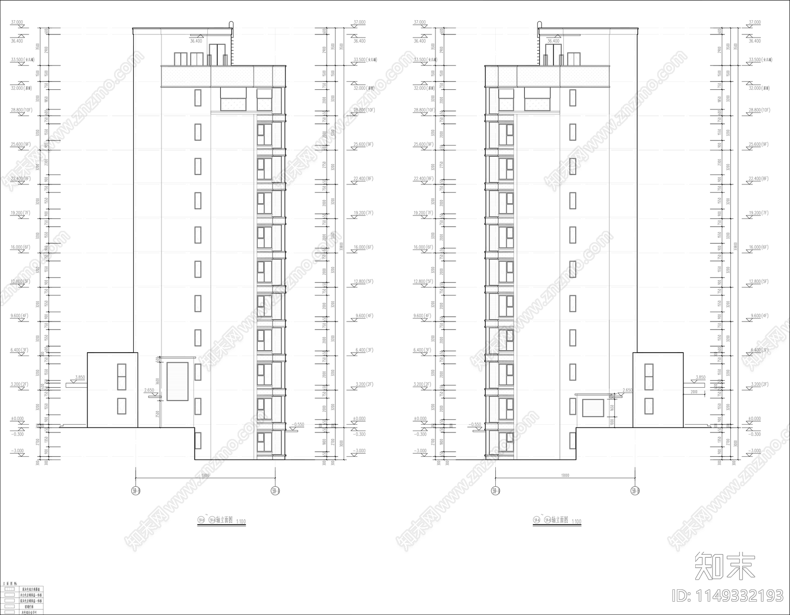 10层板楼住宅节点cad施工图下载【ID:1149332193】