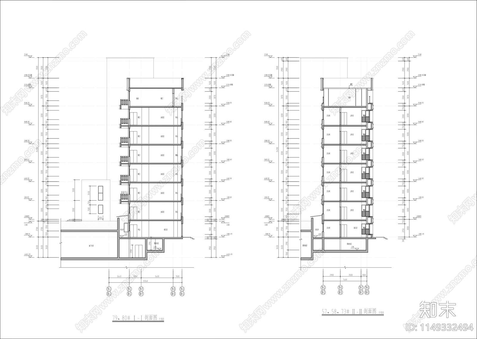 7层板楼住宅节点cad施工图下载【ID:1149332494】