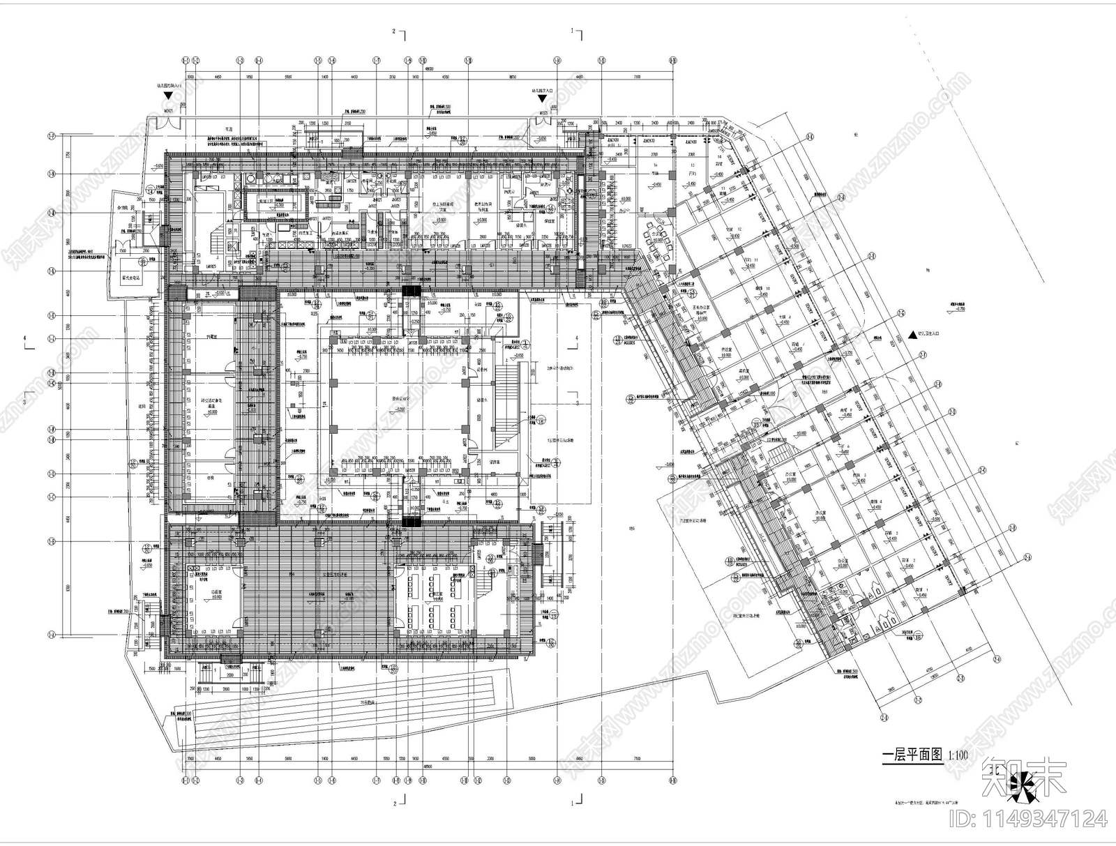 大型幼儿园整体建筑cad施工图下载【ID:1149347124】