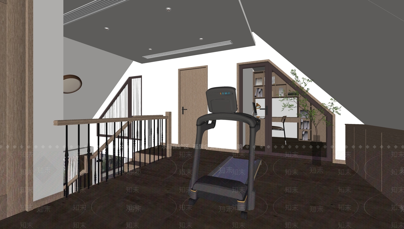 现代阁楼健身区SU模型下载【ID:1149350894】