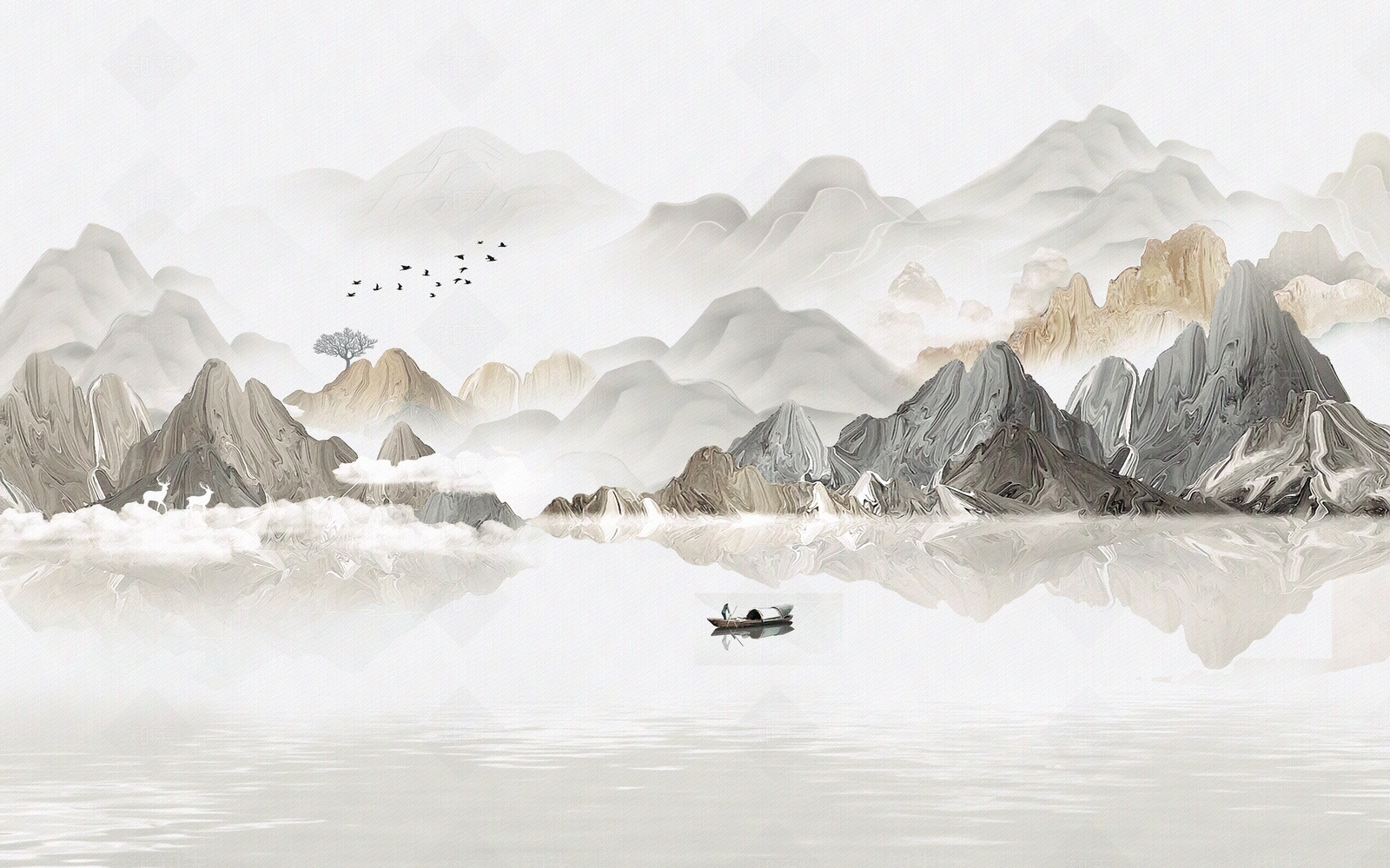 中式水墨山水画贴图下载【ID:1149355363】