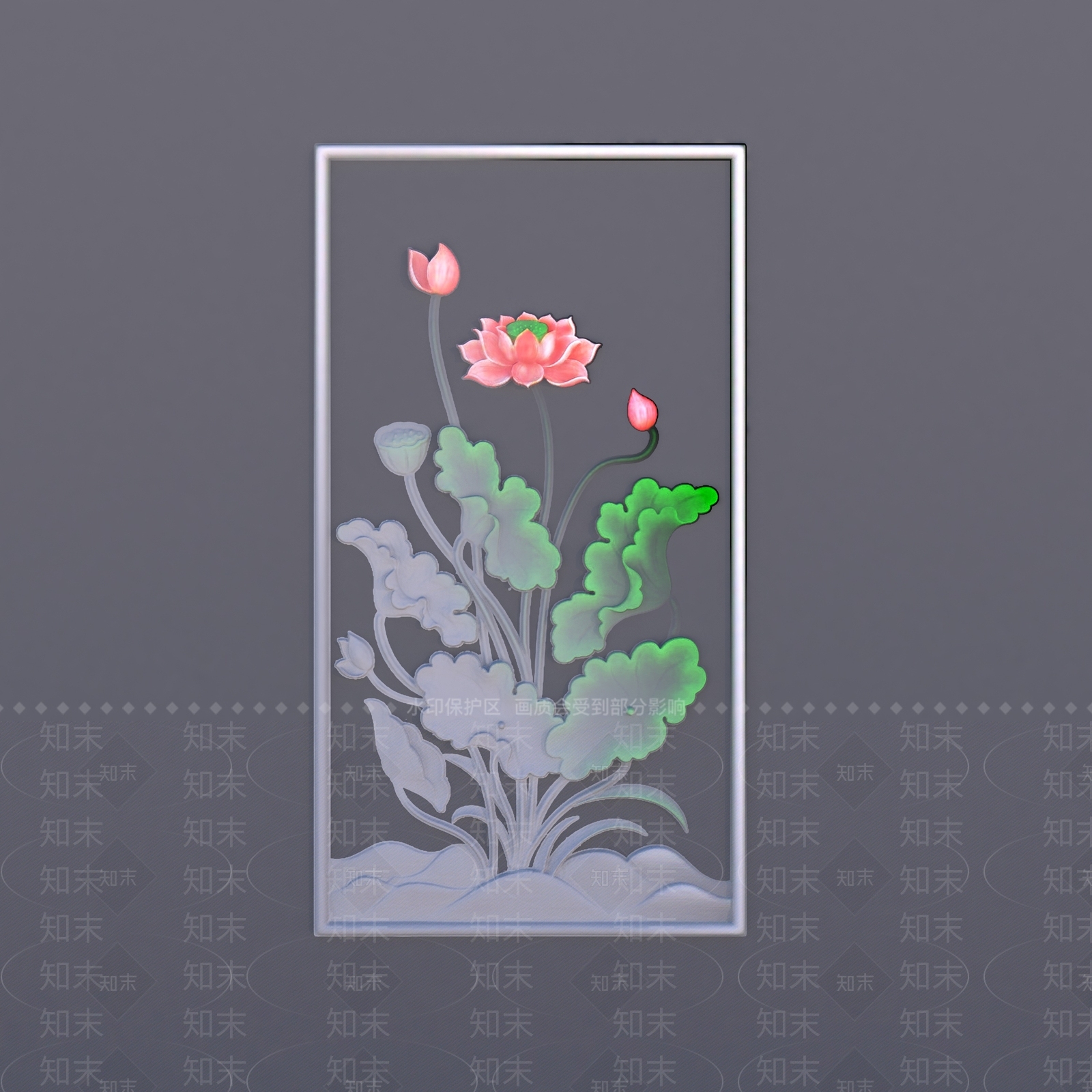 中式荷花浮雕3D模型下载【ID:1149358172】