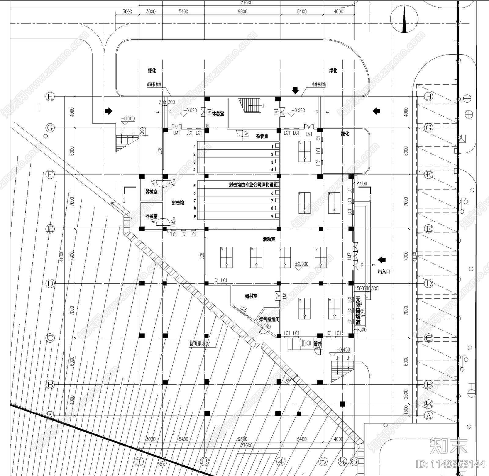 中式学校多功能体育馆建筑cad施工图下载【ID:1149363144】