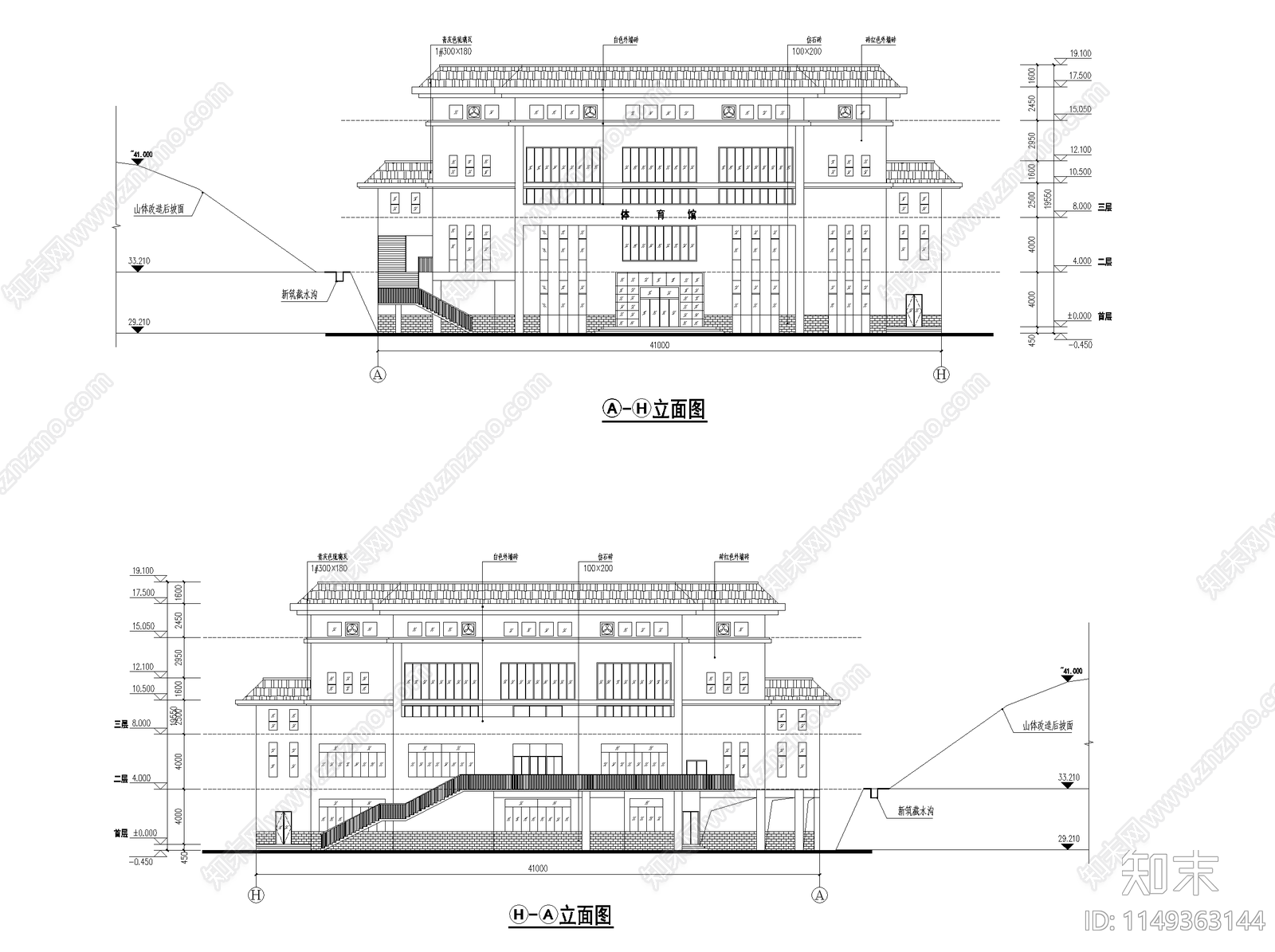 中式学校多功能体育馆建筑cad施工图下载【ID:1149363144】