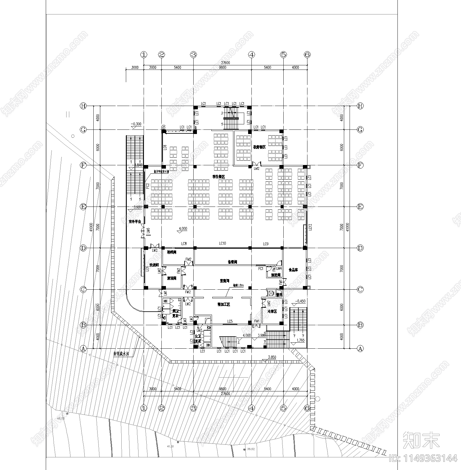 中式学校多功能体育馆建筑cad施工图下载【ID:1149363144】