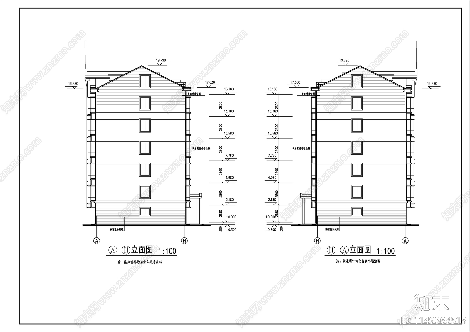 多层双拼住宅建筑cad施工图下载【ID:1149363515】