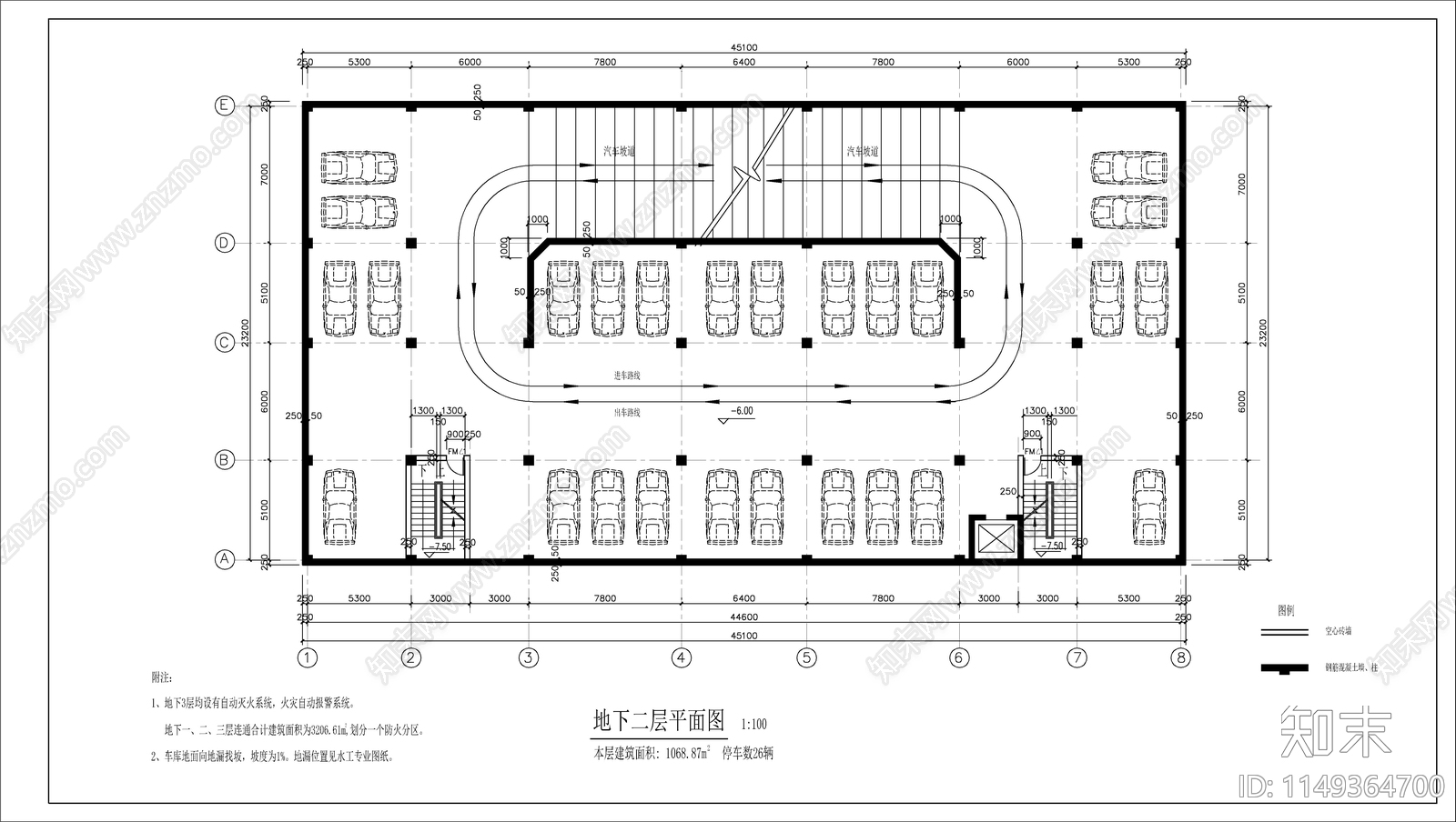 小汽车库建筑平面图施工图下载【ID:1149364700】