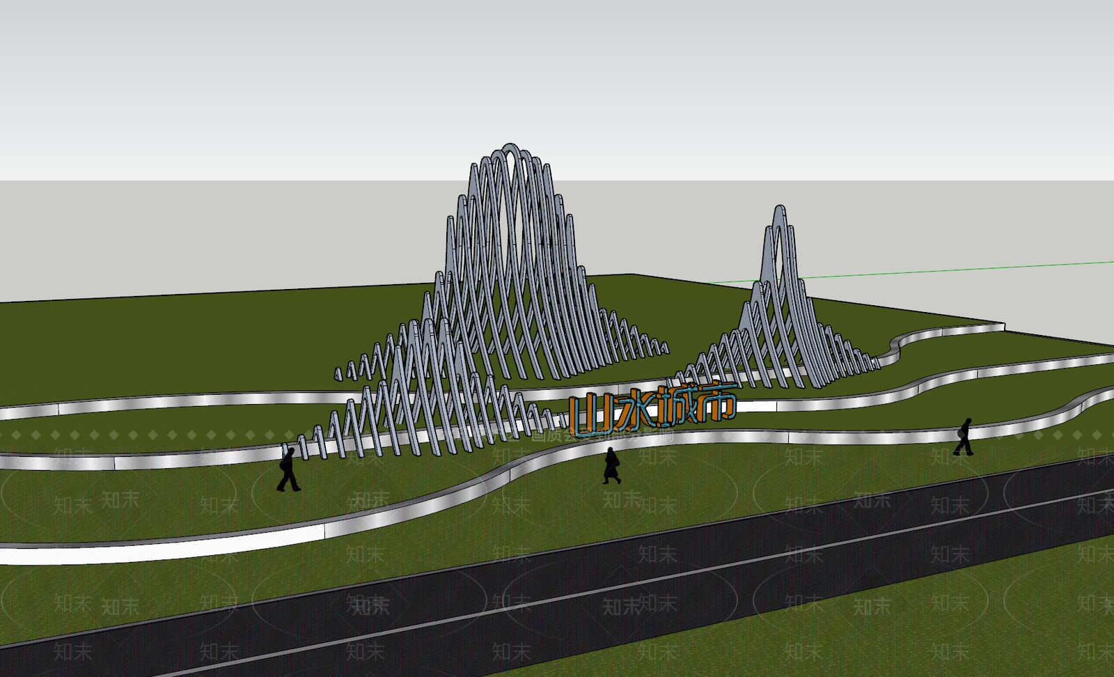 现代山水景观雕塑SU模型下载【ID:1149366026】