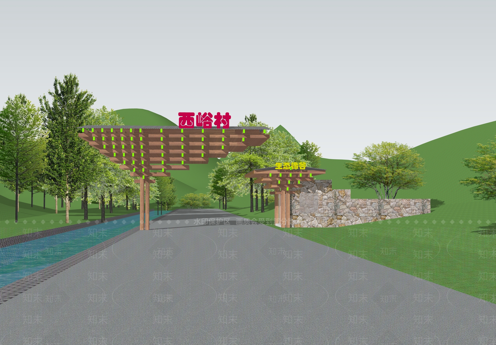 新中式乡村入口SU模型下载【ID:1149368611】