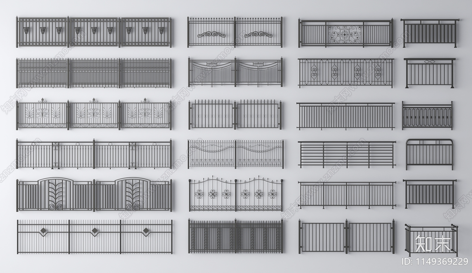 现代铁艺栏杆3D模型下载【ID:1149369229】