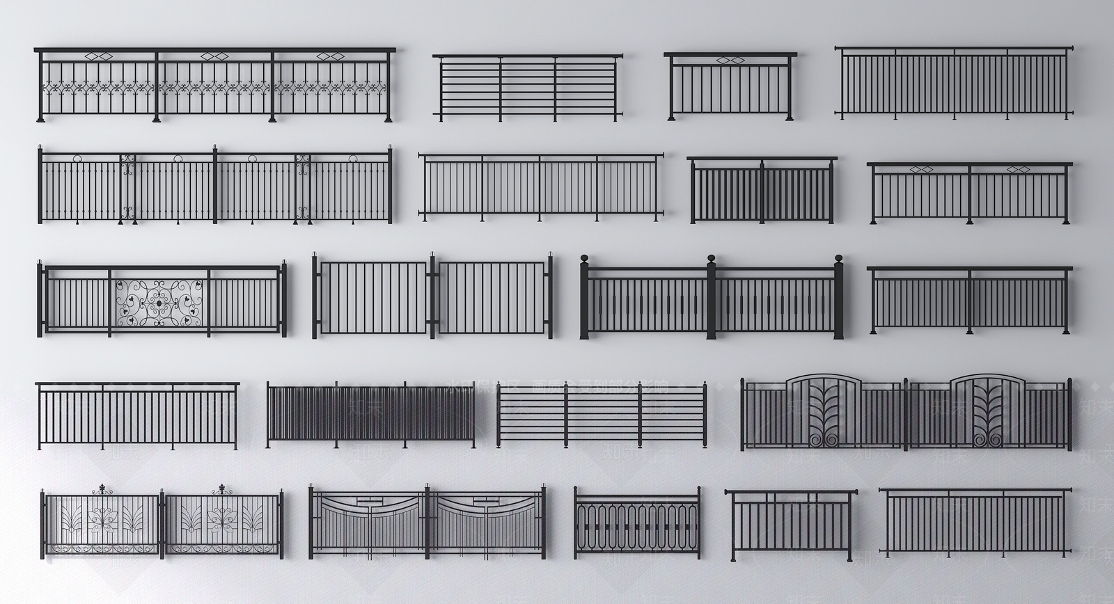现代铁艺栏杆SU模型下载【ID:1149369756】