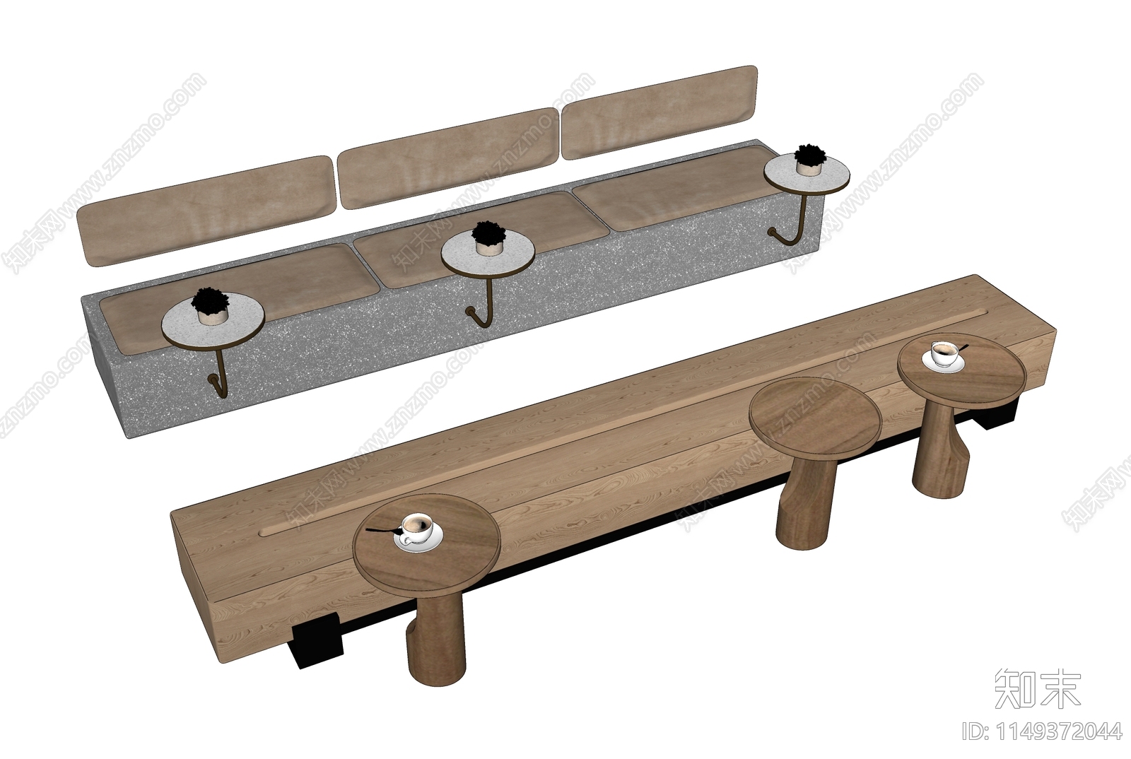 现代咖啡厅奶茶店卡座沙发SU模型下载【ID:1149372044】