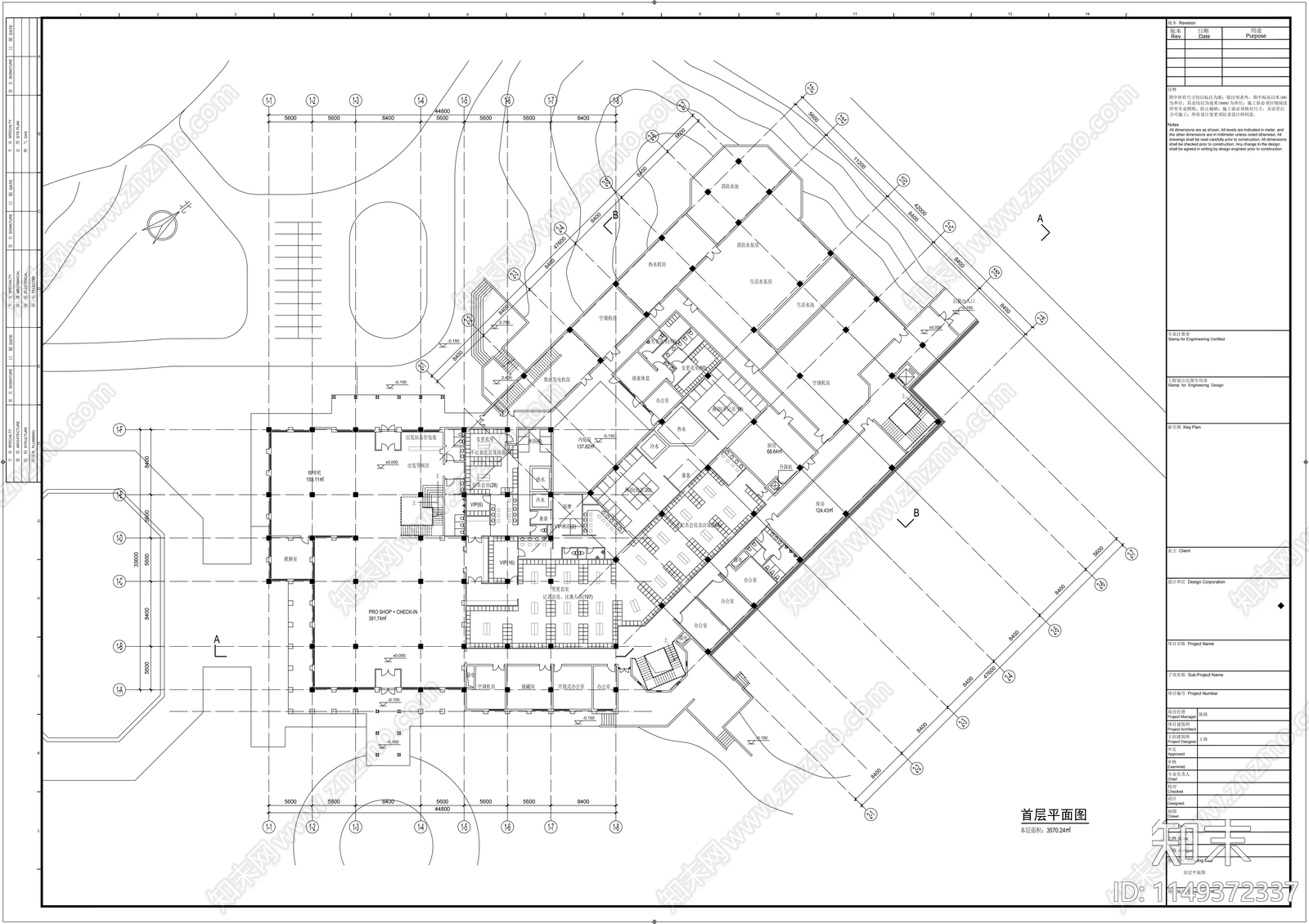 美式风格高尔夫俱乐部会所cad施工图下载【ID:1149372337】