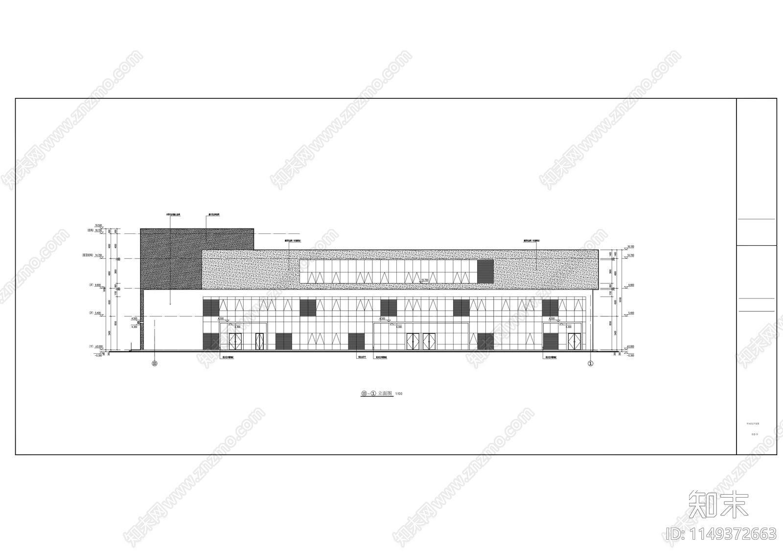 住宅办公服务楼建筑设计cad施工图下载【ID:1149372663】