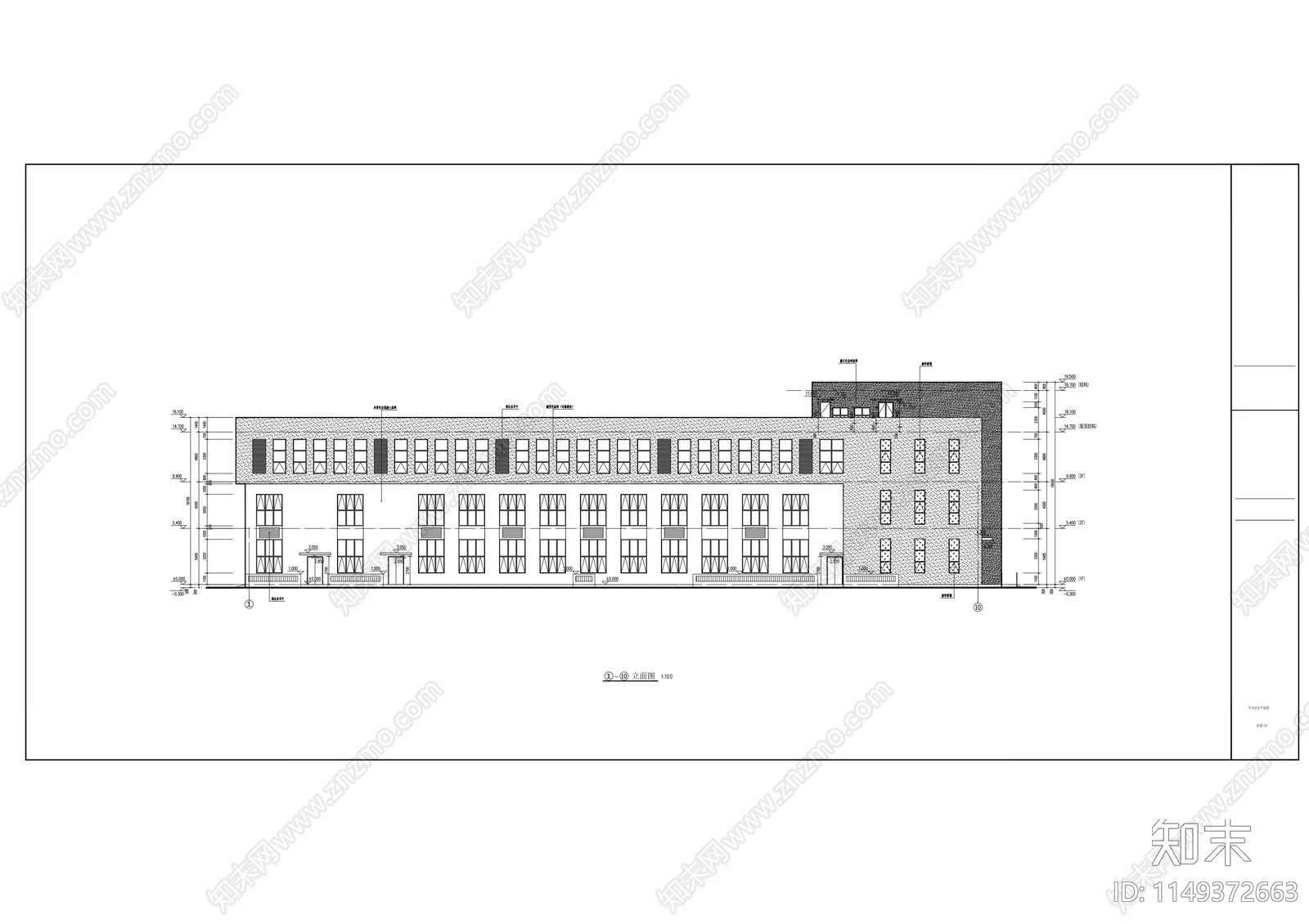 住宅办公服务楼建筑设计cad施工图下载【ID:1149372663】