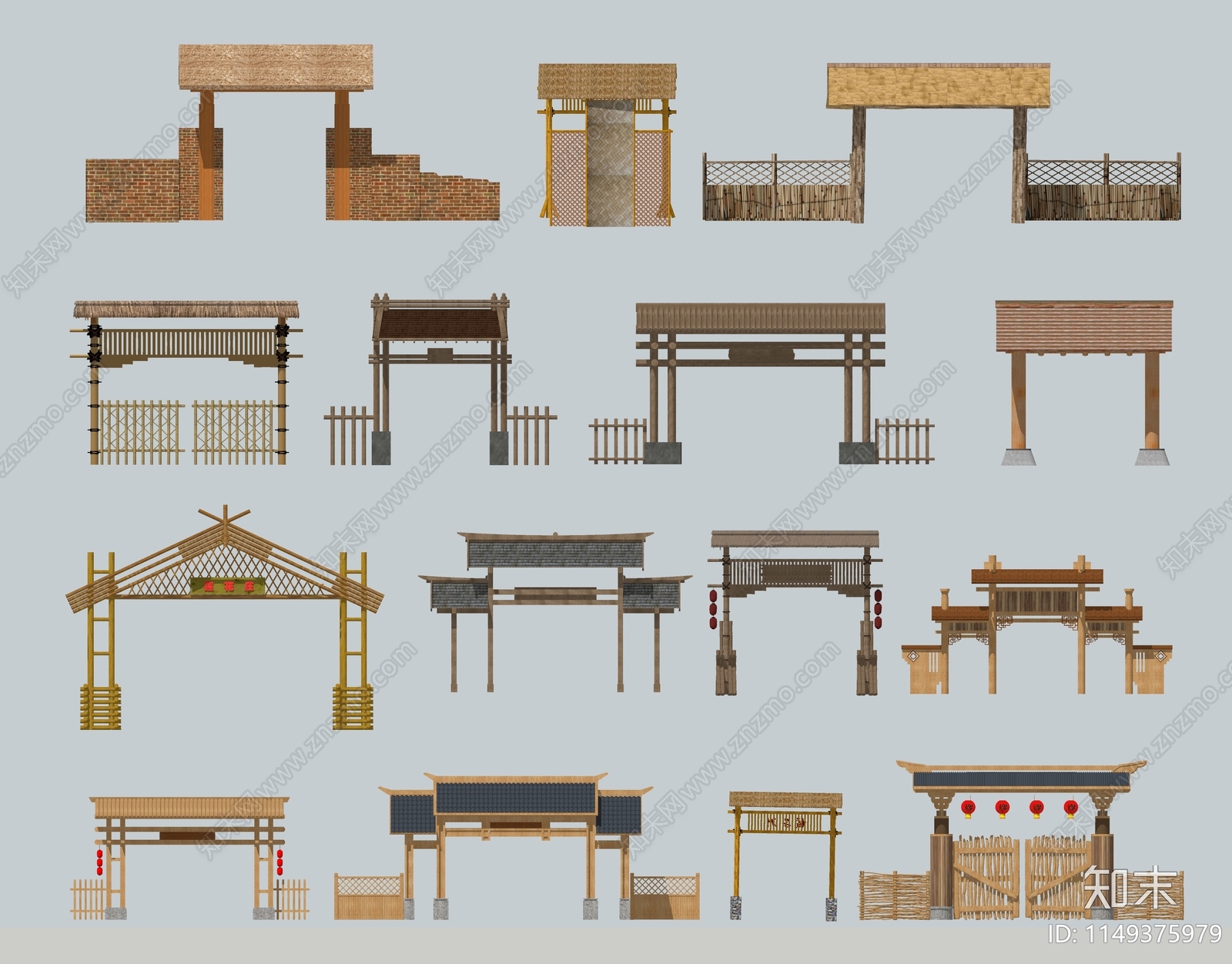 中式公园门SU模型下载【ID:1149375979】