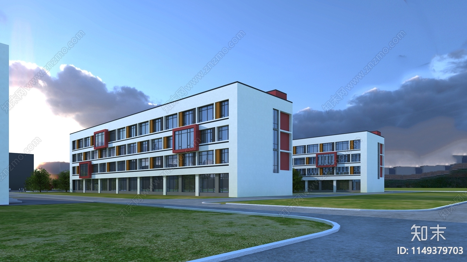 现代学校外观3D模型下载【ID:1149379703】