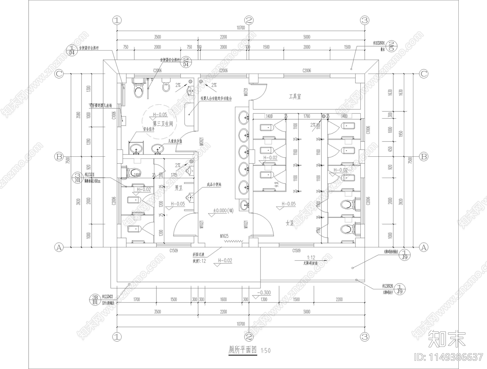坡屋顶仿古公厕施工图下载【ID:1149386637】