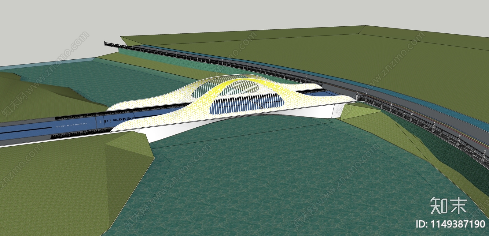现代景观桥SU模型下载【ID:1149387190】