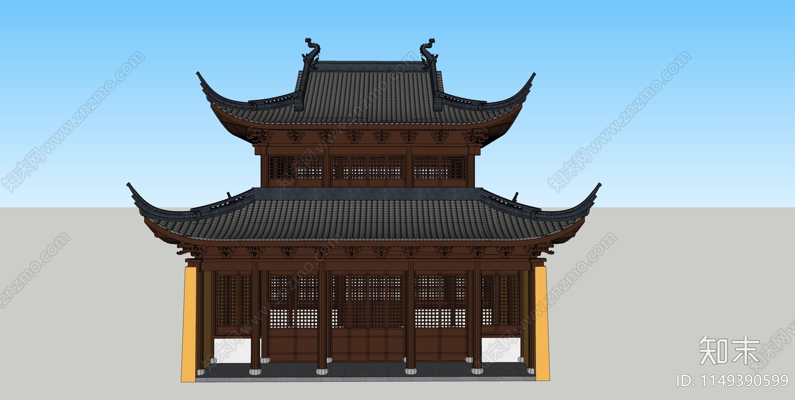 中式寺庙SU模型下载【ID:1149390599】