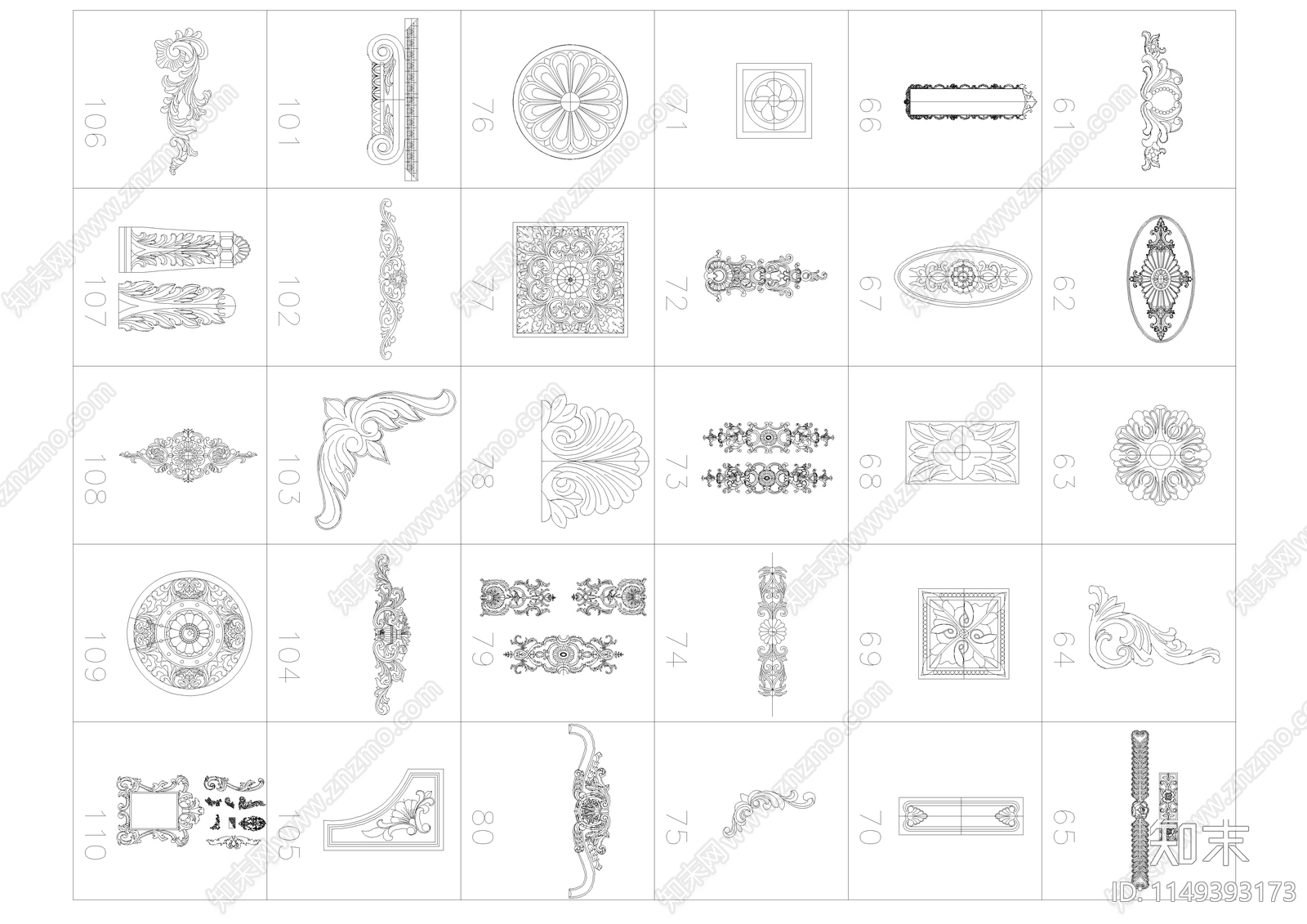 欧式中式整木定制家居雕花图库施工图下载【ID:1149393173】