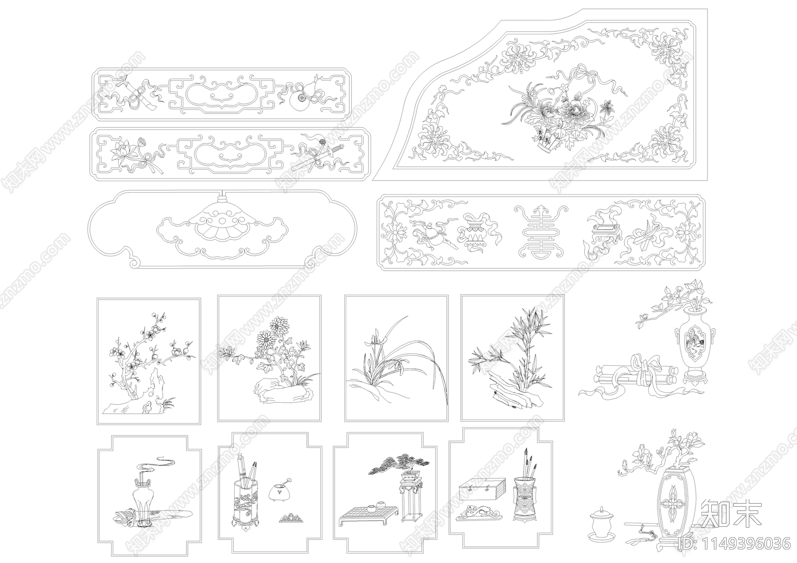 中式雕花素材图库施工图下载【ID:1149396036】
