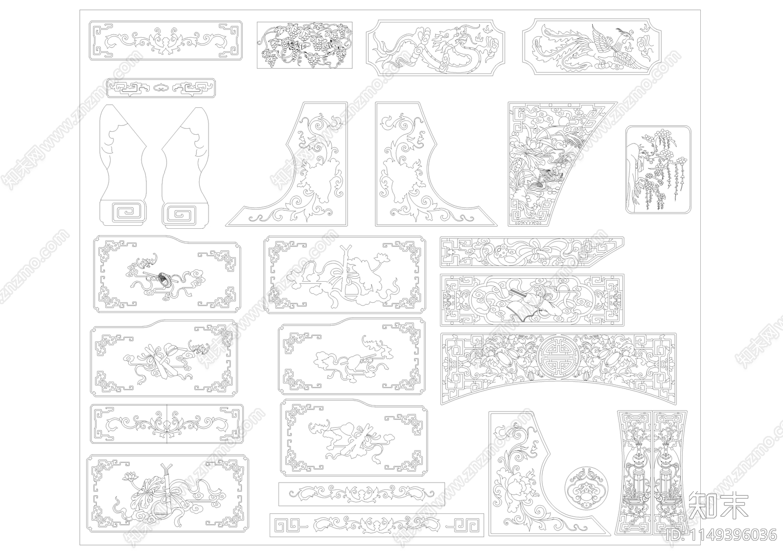 中式雕花素材图库施工图下载【ID:1149396036】